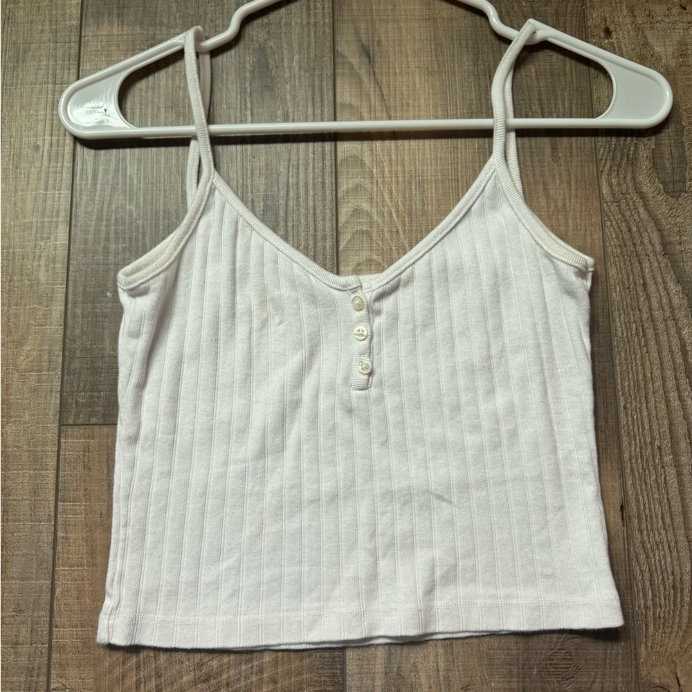 White Ribbed Button-Up Women's Top